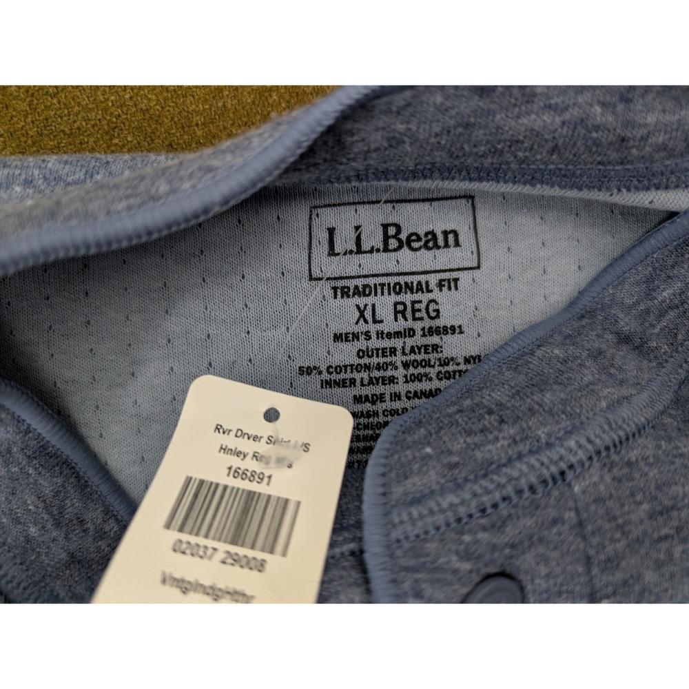 LL Bean  Shirt Mens XL Regular River Driver Henley Wool Blend Double Layer - Picture 5 of 8